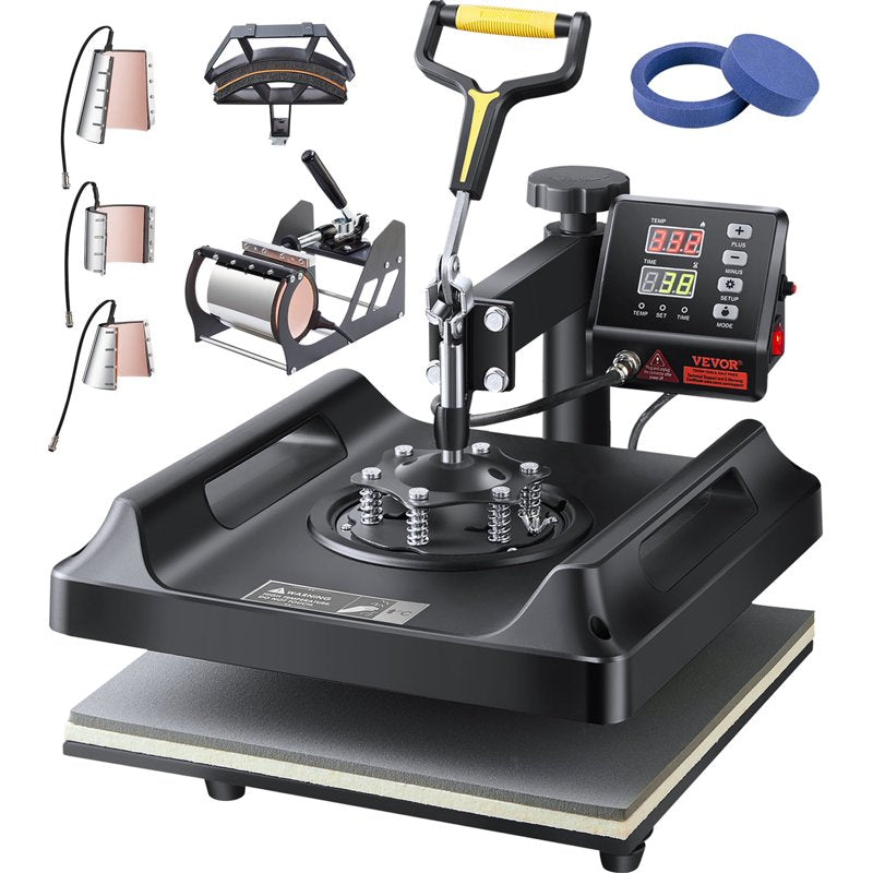 8-in-1 Heat Press Machine 15x15 Inch Digital Transfer for T-Shirts Mugs Hats