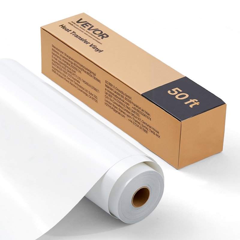Heat Transfer Vinyl Roll 12x50in Glossy White for T-Shirts & Crafts