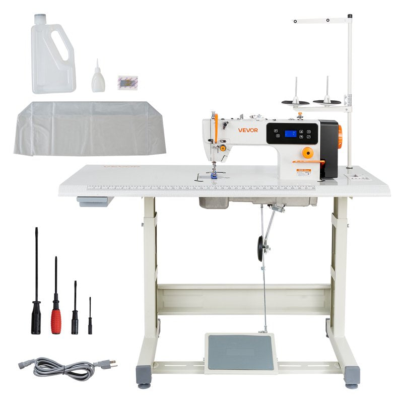 Industrial Sewing Machine 550W Lockstitch Set with LCD, Metal Frame, High Speed 5000 SPM