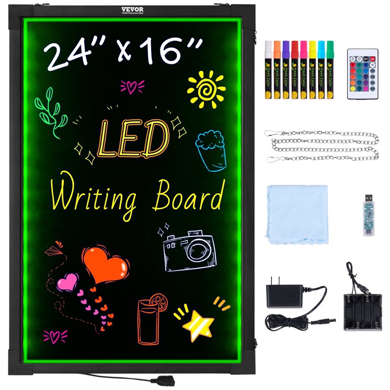 LED Message Writing Board 24x16 Inch Neon Light Sign with Markers & Remote