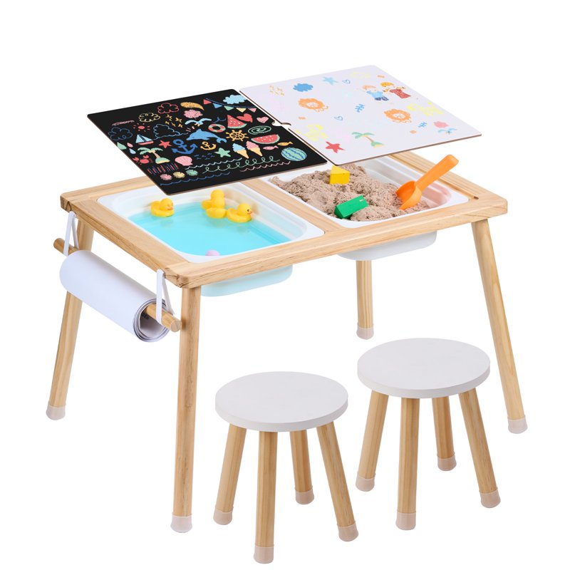 Kids Sensory Table and Chair Set with Storage and Water Play Features