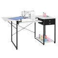 Multipurpose Sewing Table with Drawers and Foldable Side Shelf - Adjustable Home & Studio Workstation