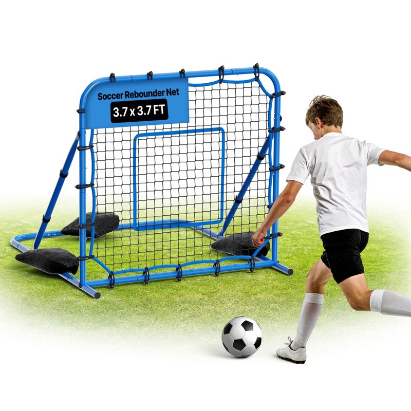 Soccer Rebounder Net with Heavy-Duty Iron Frame – 3.7 x 3.7 ft Quick-Switch Angles