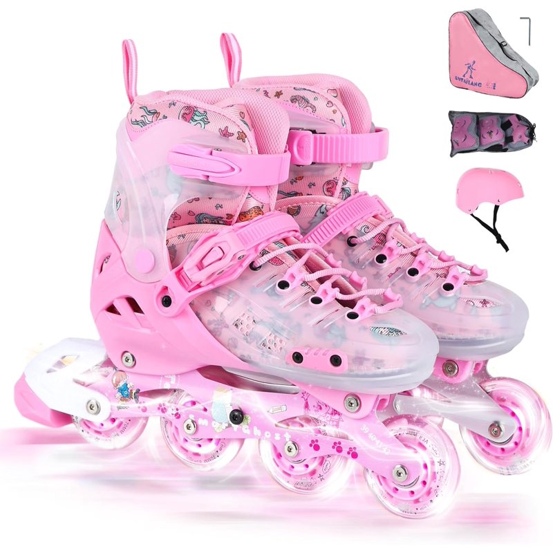 Children's Adjustable Inline Skates with Light-Up Wheels & Protective Gear Set