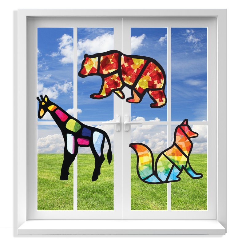 Animal Suncatcher Craft Kit with Precut Templates and Color Tissue Paper - Kids Window Art Projects