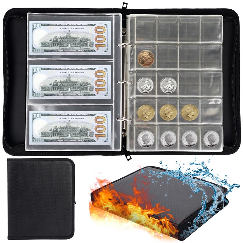 Fireproof Coin Collection Album with 400 Pockets & 36 Currency Sleeves