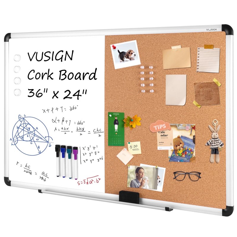 2-in-1 Magnetic Whiteboard and Cork Bulletin Board - 24 x 36 Inches