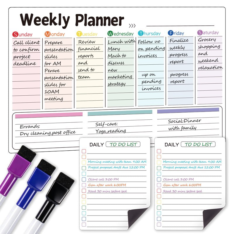 Magnetic Whiteboard Calendar Set for Fridge Weekly & Daily Planner Reusable Dry Erase Surface