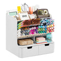Tall Plastic Desk Organizer with Drawers & Compartments - Office & Home Storage