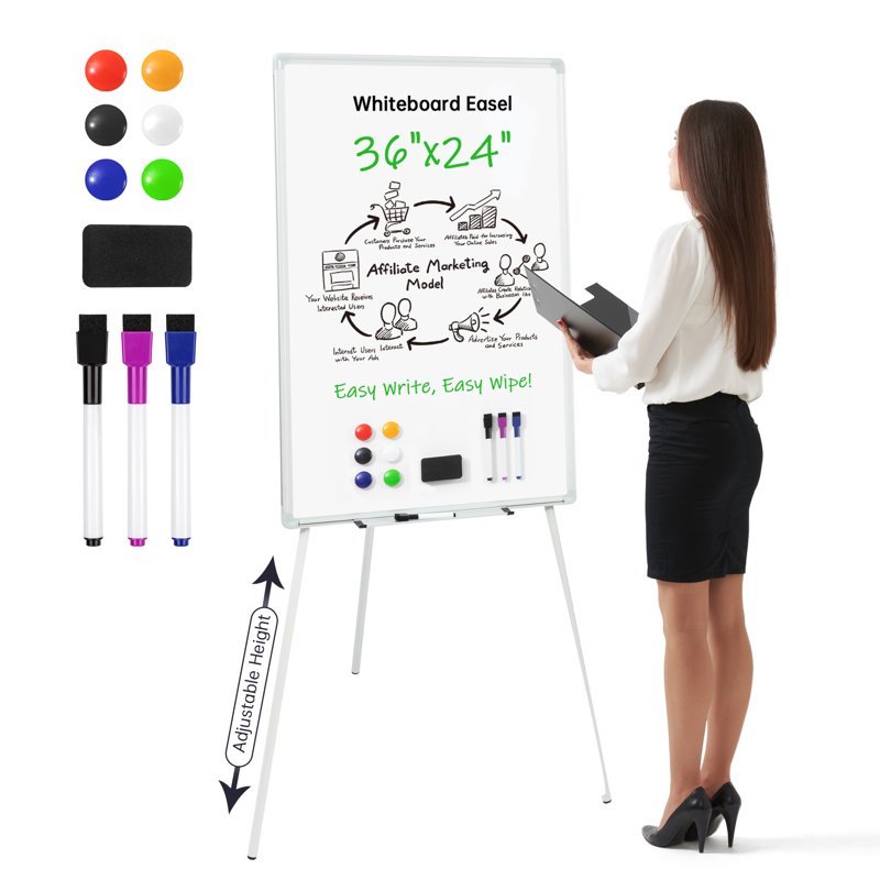 Portable Magnetic Whiteboard Easel with Adjustable Tripod Stand 36x24 for Classroom Office & Home