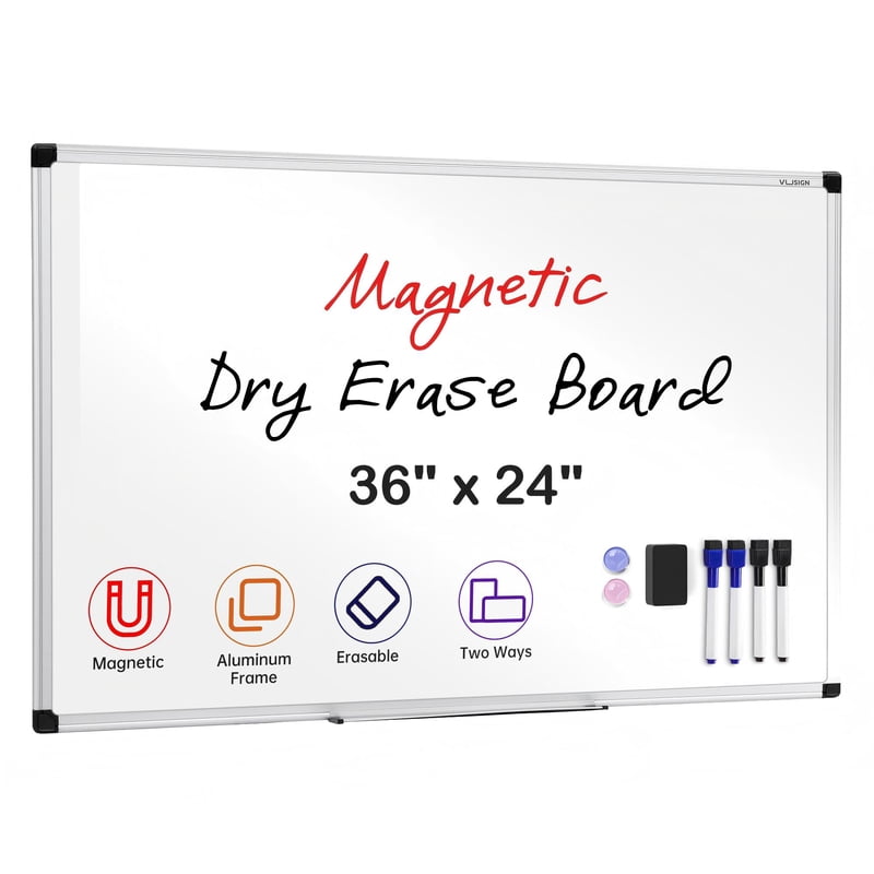 Magnetic Dry Erase Whiteboard Wall Mount 36x24 Inches with Pen Tray - Silver Frame