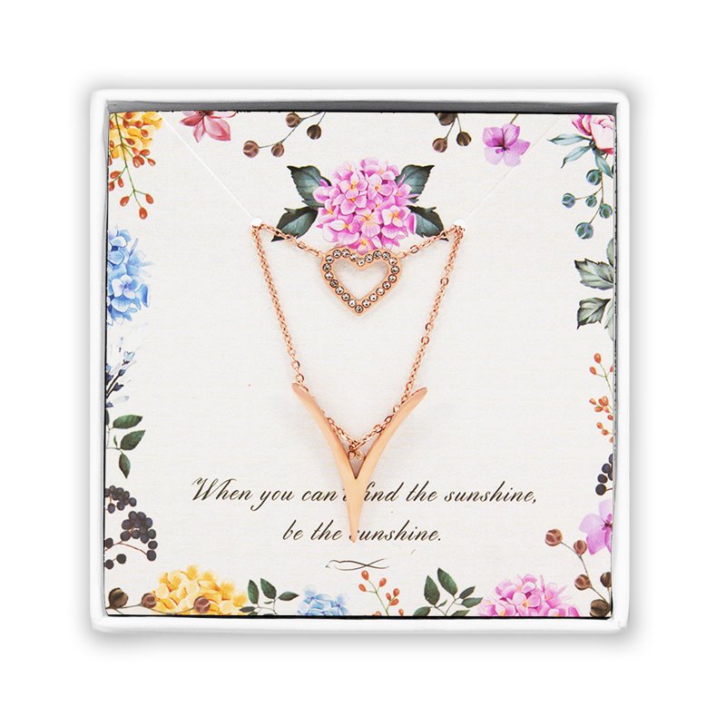 Rose Gold Layered V Heart Pendant Necklace for Women - Gift Box Included