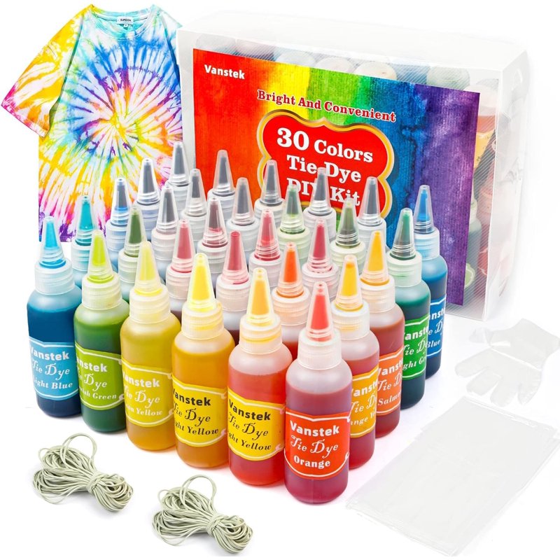 30-Color Tie Dye Kit for Shirts & Fabrics - DIY Family Party Supplies