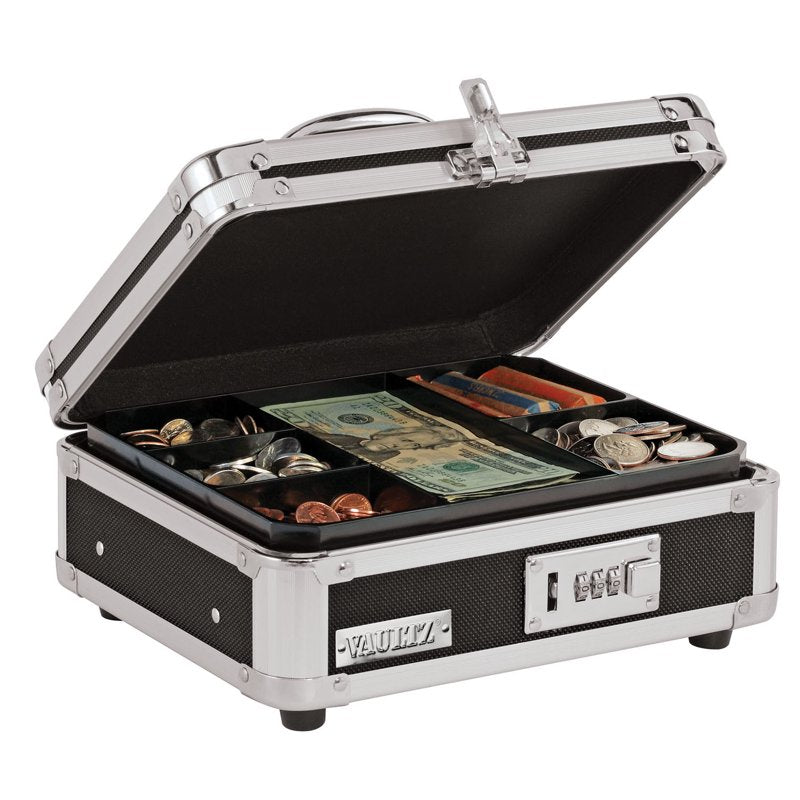 Cash Box with Tumbler Lock, Plastic & Steel, Black & Chrome - 10 Inch