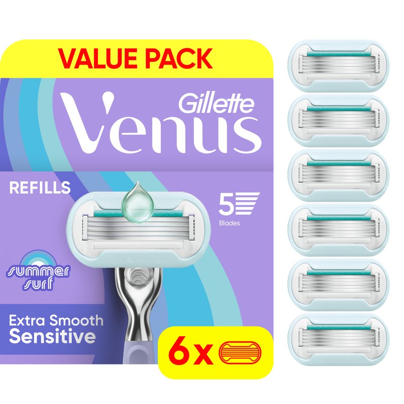 Venus Summer Surf Extra Smooth Sensitive Razor Blade Refills - 6 Count