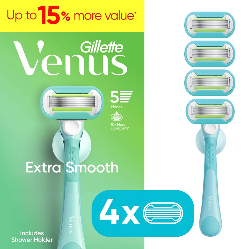 Venus Extra Smooth Women’s Razor Handle with 4 Refills - Long-Lasting Shave