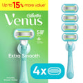 Venus Extra Smooth Women’s Razor Handle with 4 Refills - Long-Lasting Shave