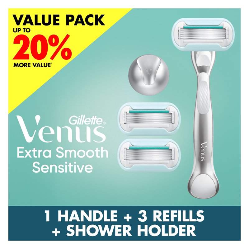 Women's Sensitive Skin Razor with Reusable Handle & 3 Blade Refills