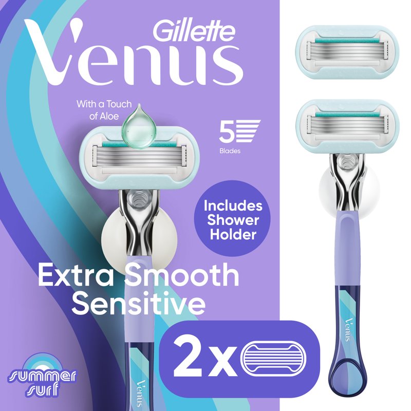 Venus Extra Smooth Sensitive Razor with Handle & 2 Refills - Summer Surf Edition