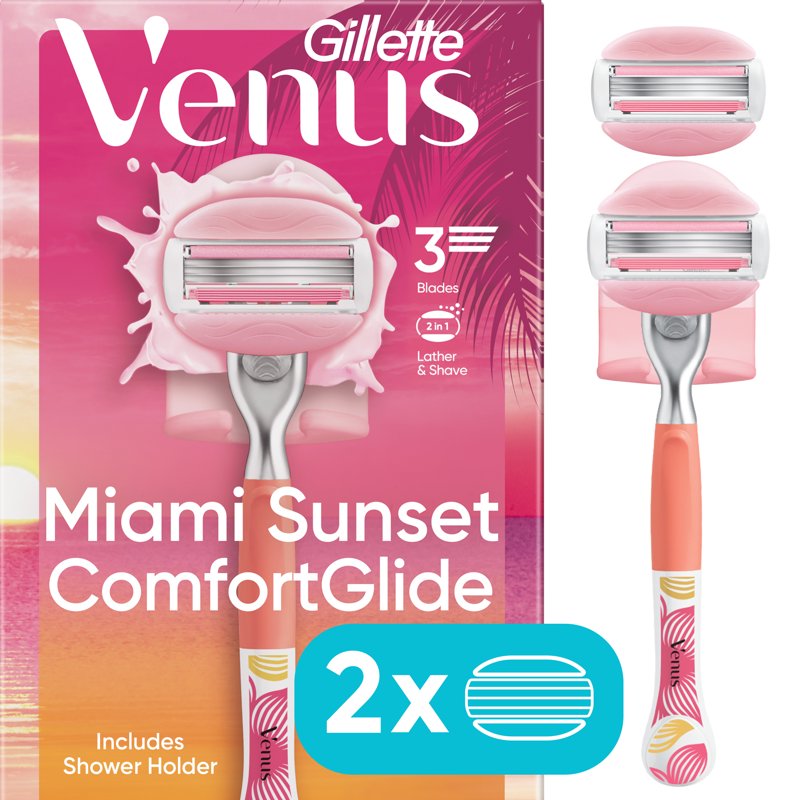 Women’s Razor with 3 Blades & Moisture Bars - Pink Handle + 2 Refills