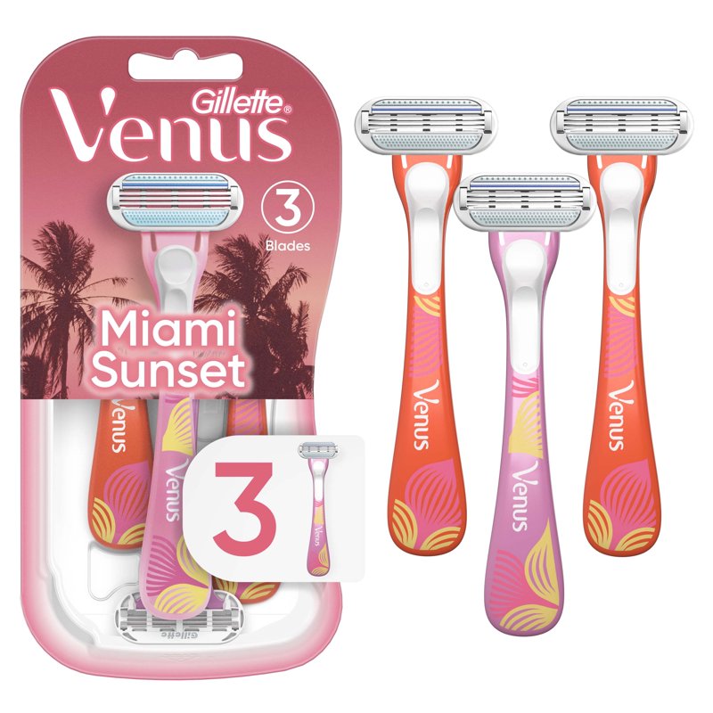 Disposable Women's Razors Set - Sensitive Skin, 3 Blades, Miami Sunset Handle