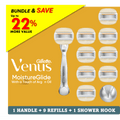 Venus MoistureGlide Manual Razor Bundle with 9 Blade Refills for Sensitive Skin