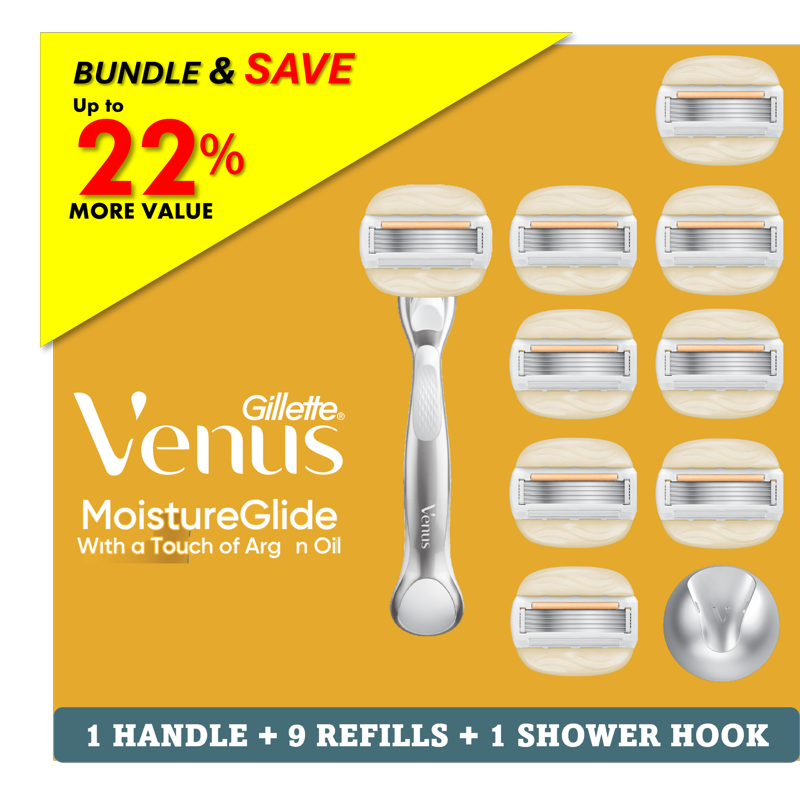 Venus MoistureGlide Razor Kit with 9 Blade Refills for Sensitive Skin