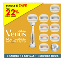 Venus MoistureGlide Razor Kit with 9 Blade Refills for Sensitive Skin
