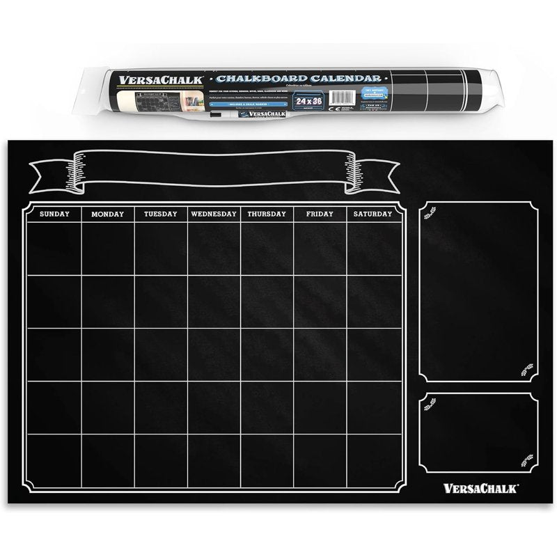 Vinyl Chalkboard Wall Calendar 24x36 with White Chalk Marker - Organize Stylishly