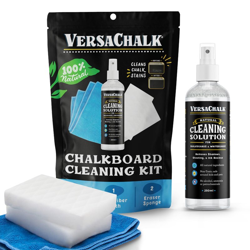 Chalkboard & Whiteboard Cleaning Kit with Spray, Erasers & Cloth