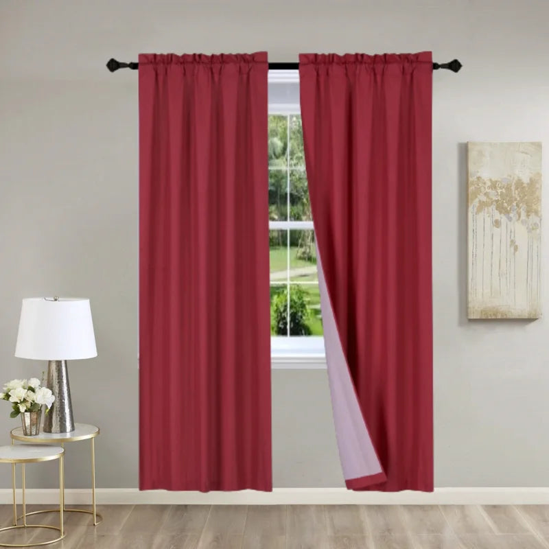 2-Piece Window Curtain Panel Set - Matte Solid Color Lined Room Darkening Drapes