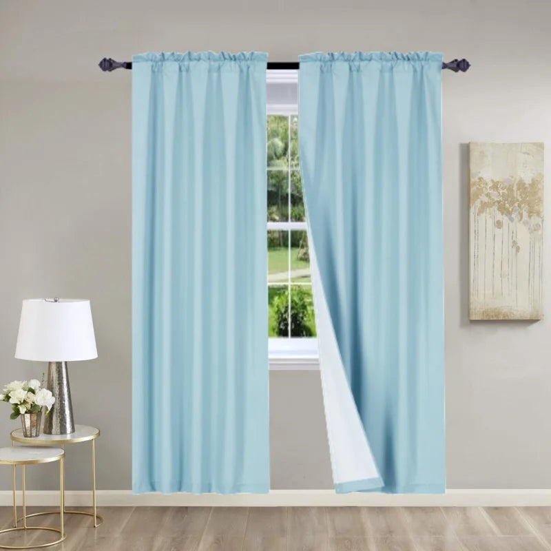 Light Blue Window Curtain Panels 2-Pack - Matte Color, Room Darkening, 37x95 Inches
