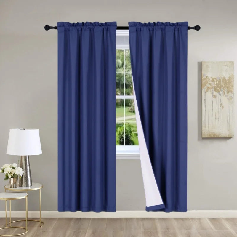 Navy Blue 2-Piece Window Curtain Panel Set with Rod Pocket - Light Blocking, Lined, 37x95 Inches