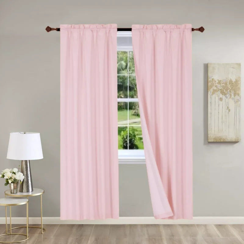 2-Piece Window Curtain Panel Set - Solid Matte Color with Rod Pocket, Light Blocking, 37x95 Inches