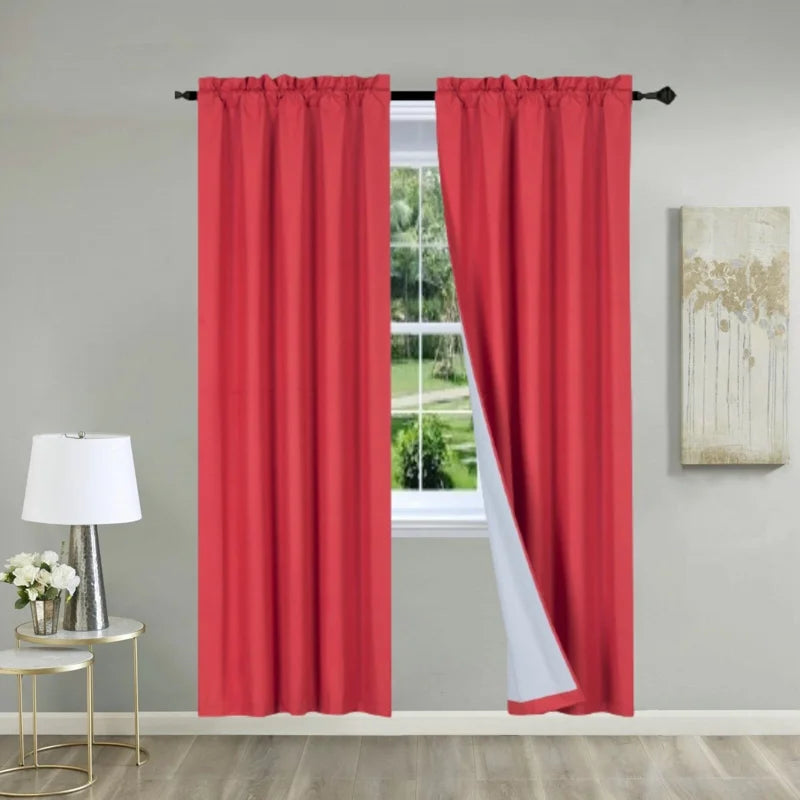 2-Piece Window Curtain Panels - Matte Color Lined Room Darkening 37x95 Inches