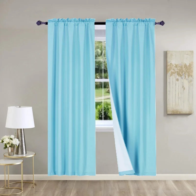 2-Piece Turquoise Blue Window Panel Curtains with Rod Pockets - Blackout & Insulated