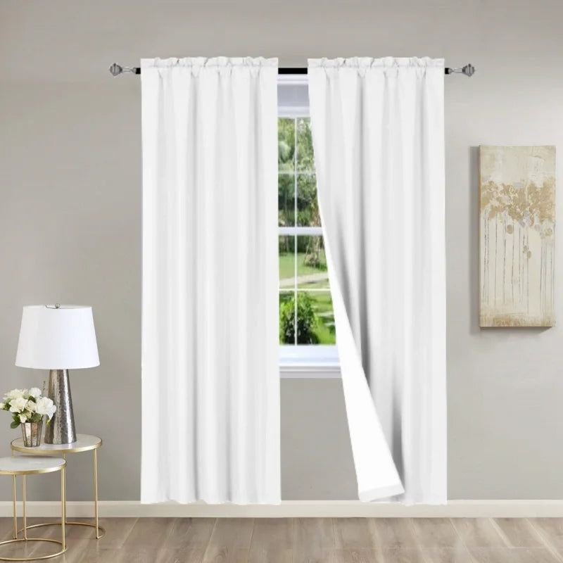 2-Pack Window Curtain Panels - White Solid Matte Lined 37x95 Inches