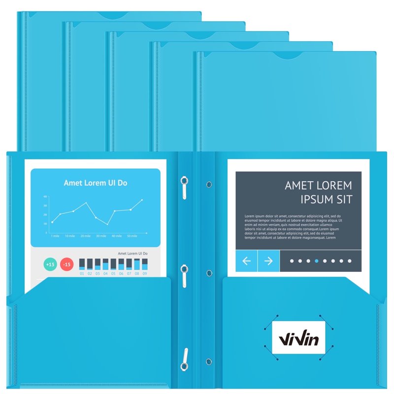 Heavy-Duty Plastic Folder with 3-Prongs and Front Pocket - 11.81x9.53 Inch