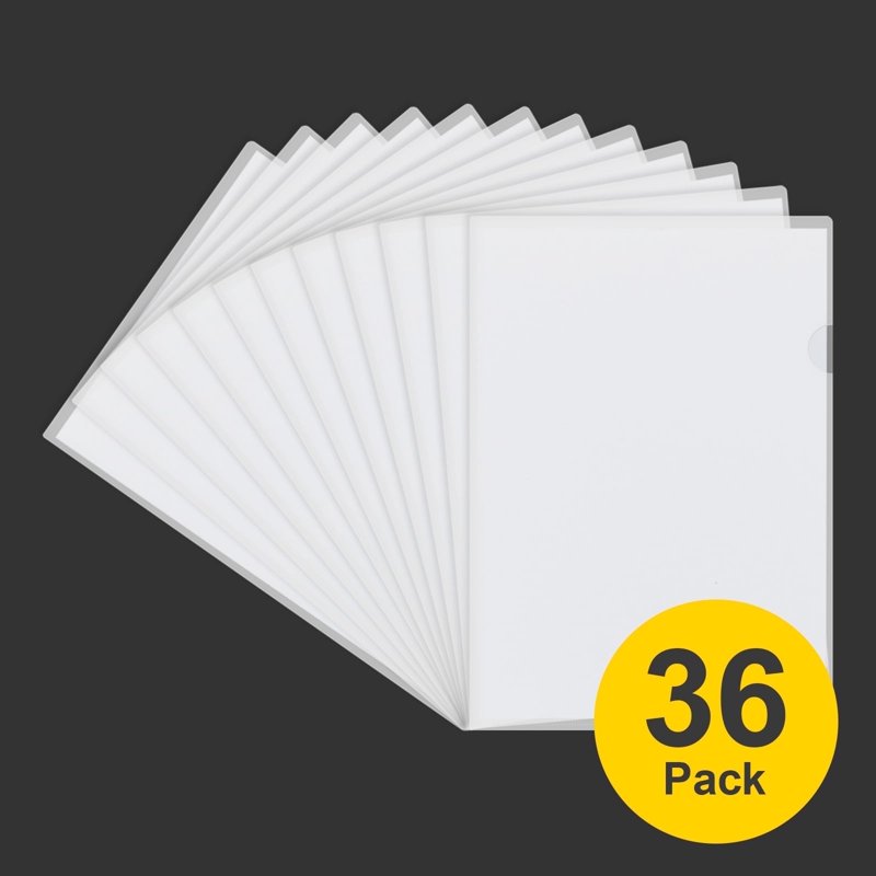 36 Pack L-Type Clear Plastic File Folders for Home School Office