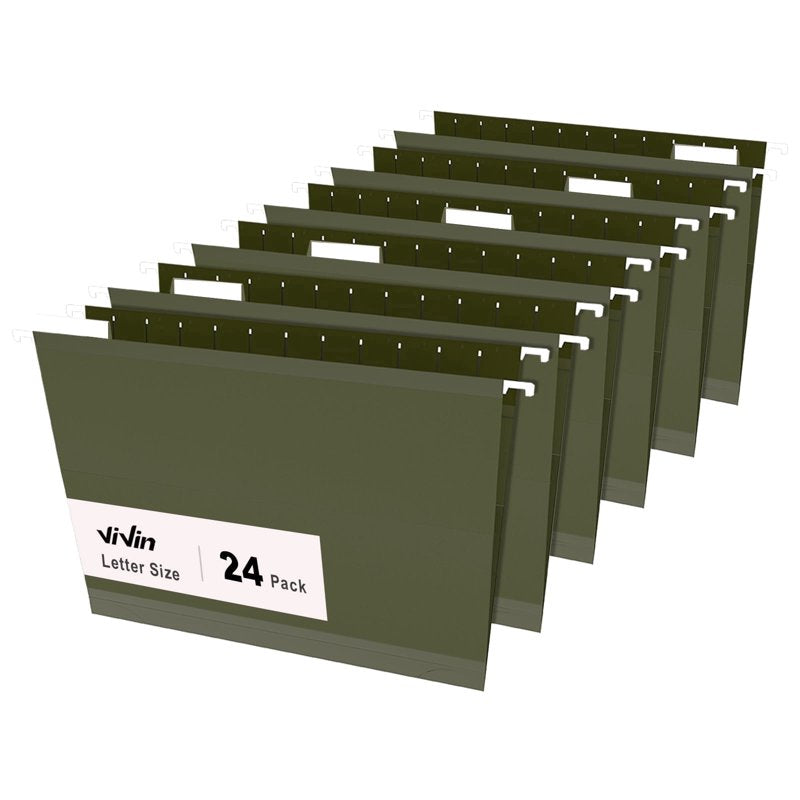 Hanging File Folders with 1/5 Cut Tabs, 1-Inch Expansion, Letter Size, 24 Pack, Green