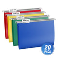 Heavy Duty Plastic Hanging File Folders with Metal Hook - Letter Size, Adjustable Tabs, 20 Pack
