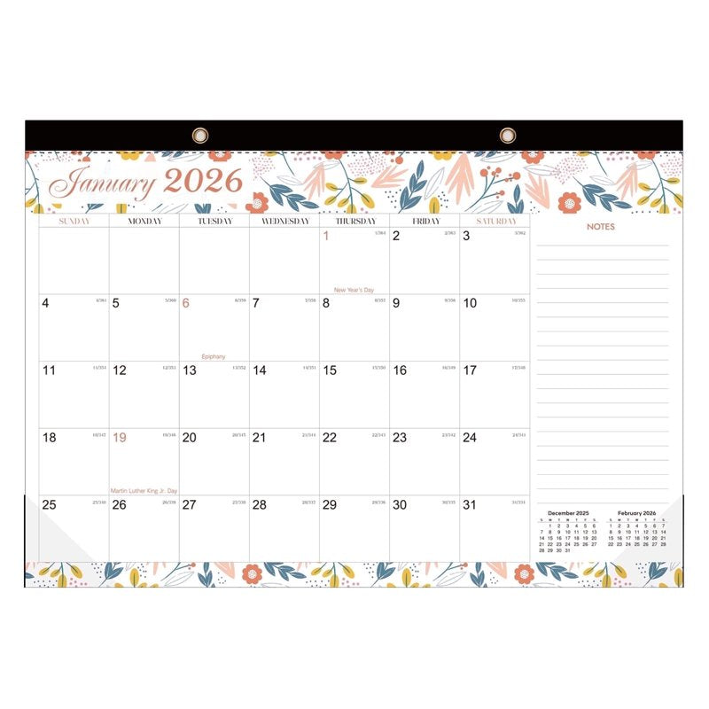 Horizontal Wall Calendar 2026 Floral Pattern Large Weekly Organizer