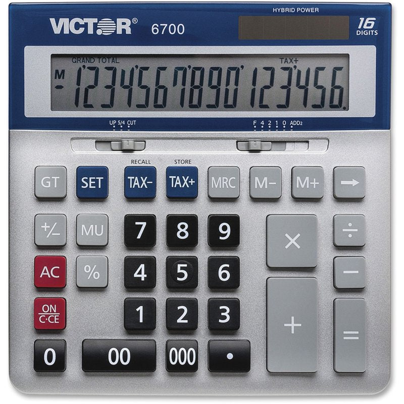 16 Digit Desktop Calculator with Metallic Design and Extra Large LCD