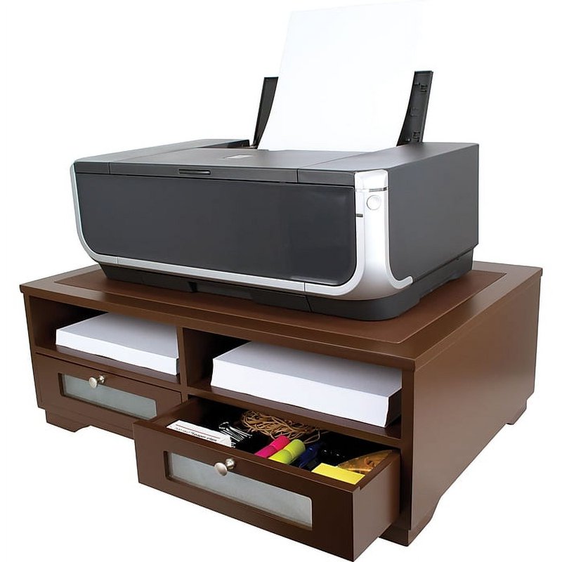Wooden Printer Stand with Storage Shelves and Drawers - Brown