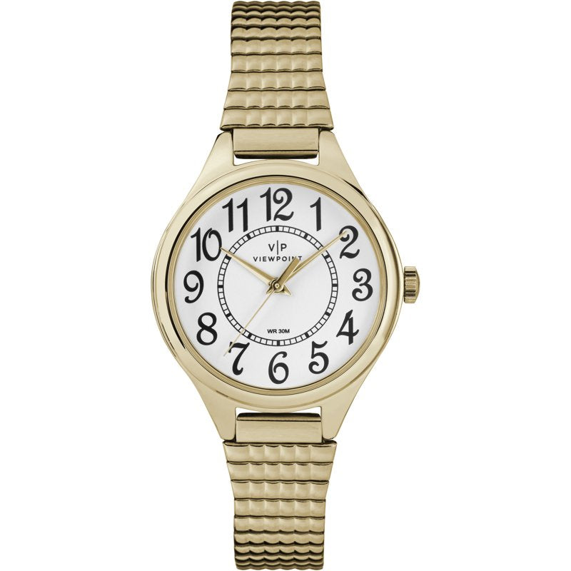 Women's 30mm White Dial Watch with Gold-Tone Expansion Band - Timex