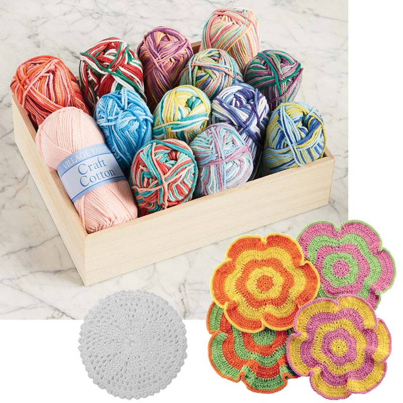 Cotton Yarn Pack with Free Dishcloth Patterns - 13 Balls of Craft Cotton