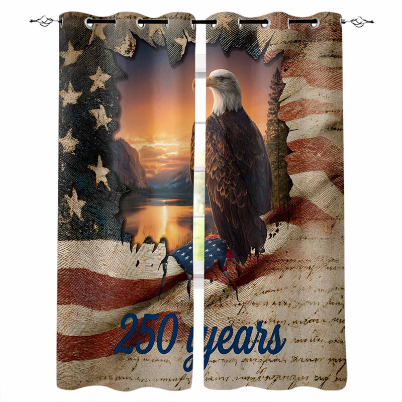 American Flag Blackout Curtains for Bedroom & Living Room - Thermal Insulated Grommet Drapes 42x45 Inches