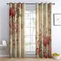 Vintage Floral Blackout Curtains - Rustic Country Style Thermal Insulated Drapes for Bedroom & Living Room - Pack of 2