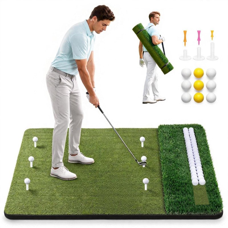 Vipuse 5*4 FT Premium Golf Hitting Mat – Indoor/Outdoor Practice with Fairway & Rough Turf (Includes Balls, Tees & Strap) 5*4 FT