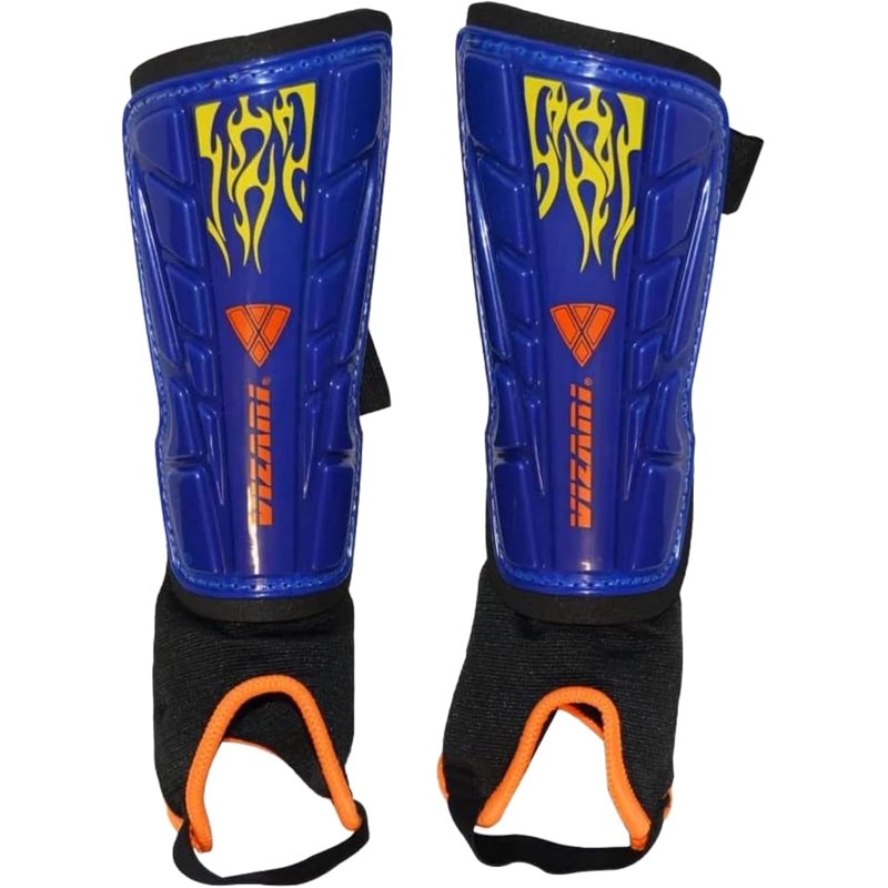 Vizari Blaze L Blue/Orange Soccer Shin Guards with Ankle Protection - Youth